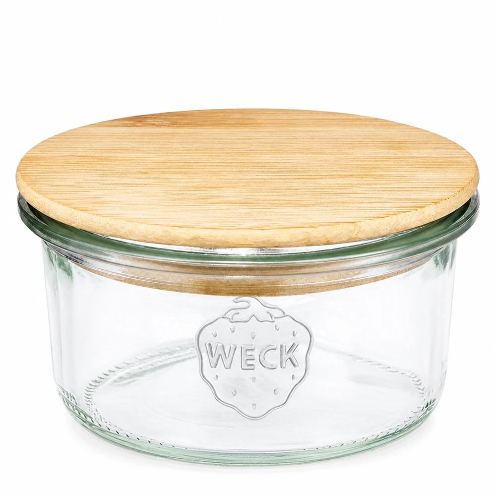 WECK 165 ml RR80 murarburk med runt trälock tillverkat av bambu för konservering och förvaring