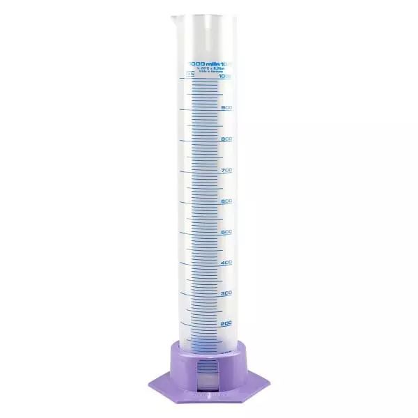 1000 ml graderad mätcylinder i polypropylen med lila bas