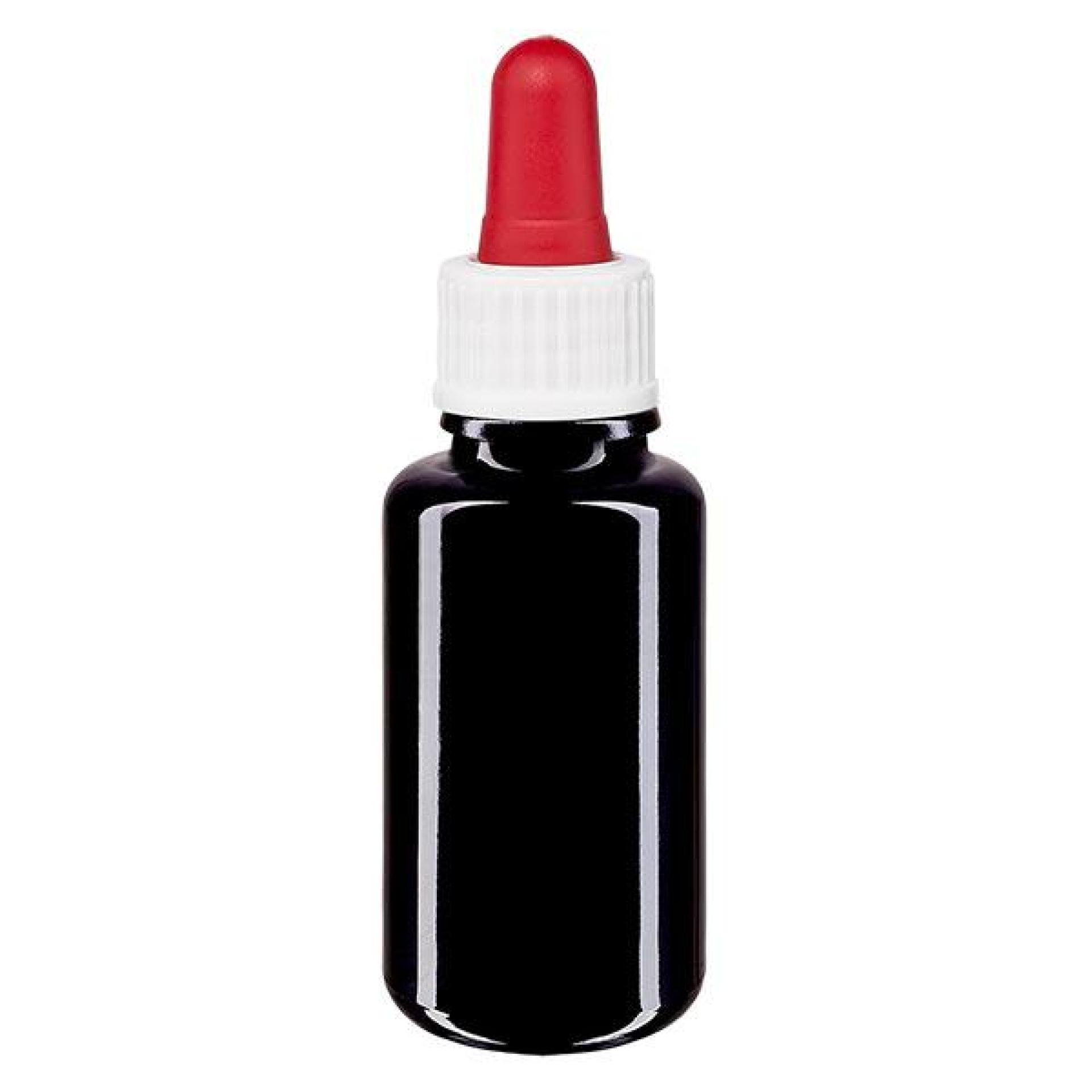Apoteksflaska violett 20ml pipett vit/röd standard