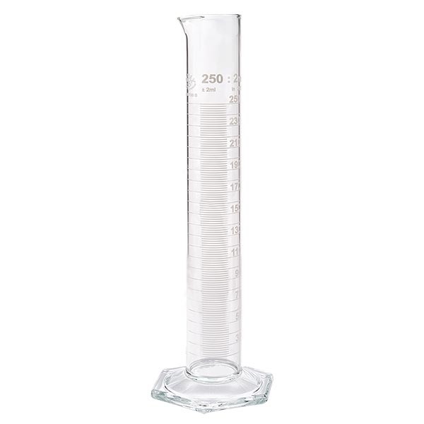 250ml mätcylinder HF tillverkad av glas, vit skala