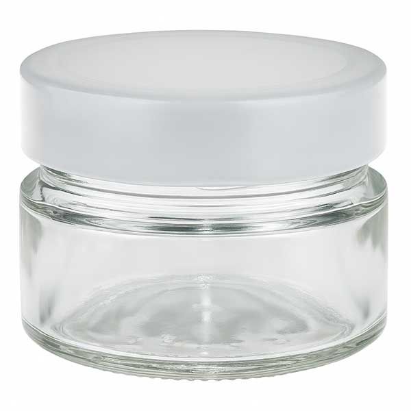 Rund glasburk 80 ml med lock BasicSeal vit djup UNiTWIST