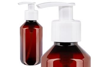 Bruna medicinska flaskor i PET med doseringspump