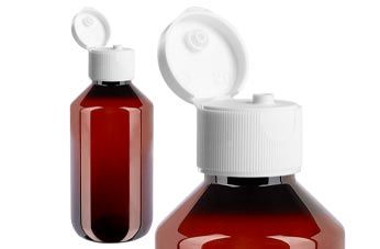 Bruna medicinska PET-flaskor med gångjärnslock