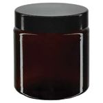 Bruna glasburkar med svart lock