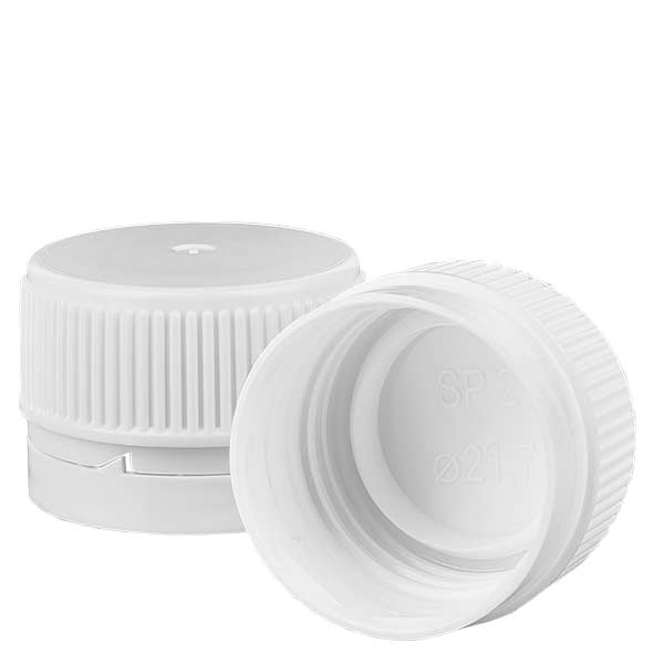 Vitt skruvlock för PET-medicinflaskor med OV-ring och konisk tätning