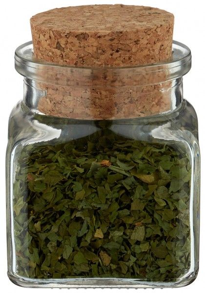 Idé för en kryddburk i glas: Fyrkantig 120 ml klar inklusive kork