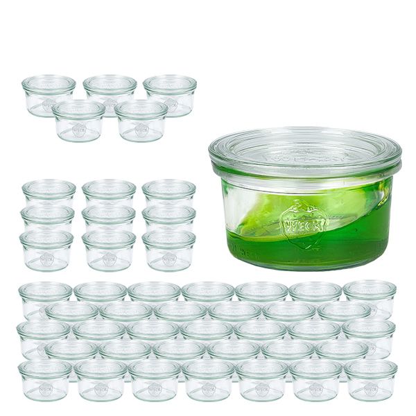 Set med 48 Weck-glas à 165 ml med 48 glaslock