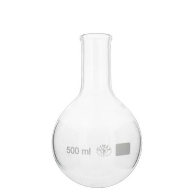  Rund kolv med smal hals i värmetåligt borosilikatglas