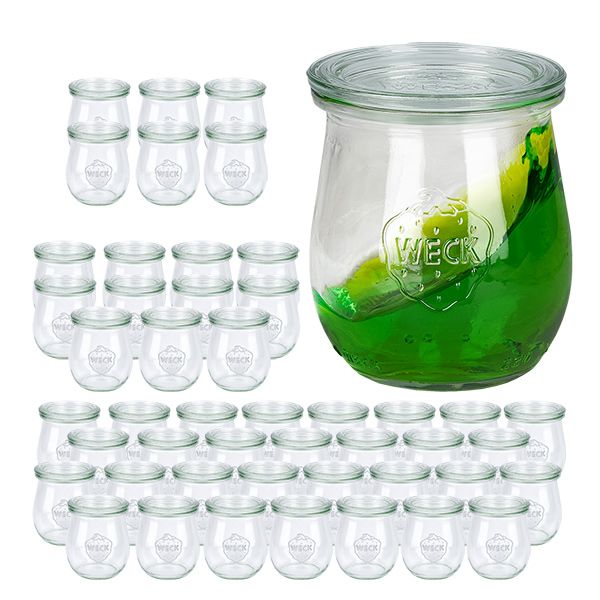 Set med 48 burkar Weck 220 ml tulpanburkar med 48 glaslock