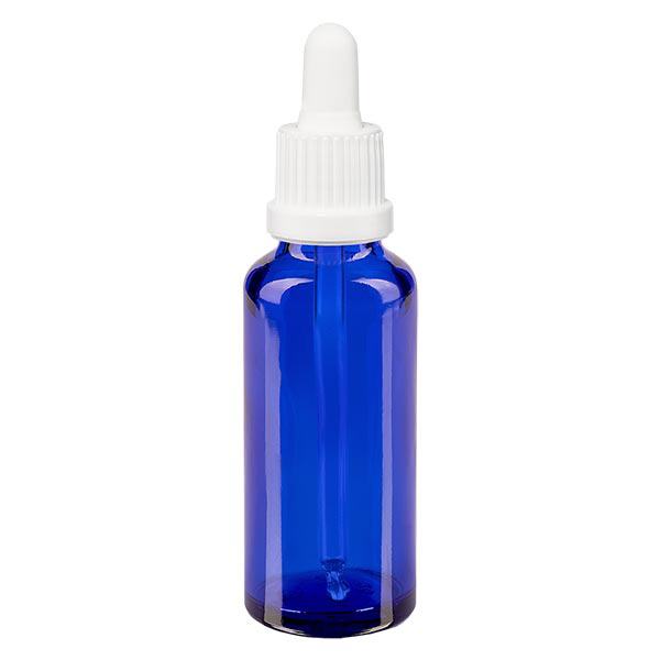 Apoteksflaska blå 30 ml pipett med vit förslutning