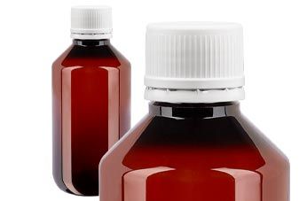 Bruna medicinska PET-flaskor med vit kork